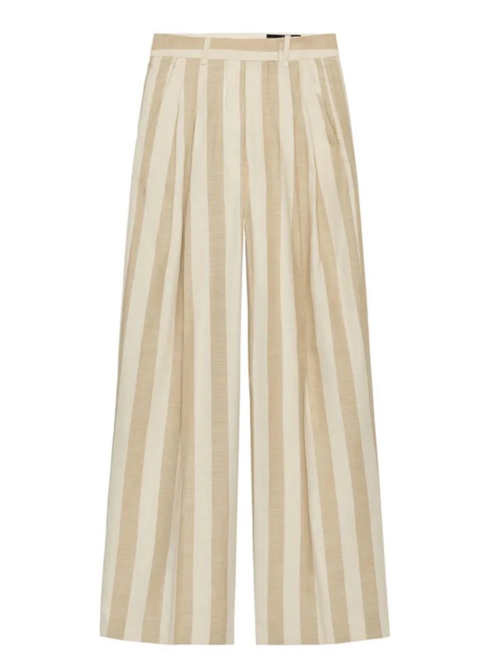 Zara Beige and Ivory Vertical-Stripe Wide-Leg Pants